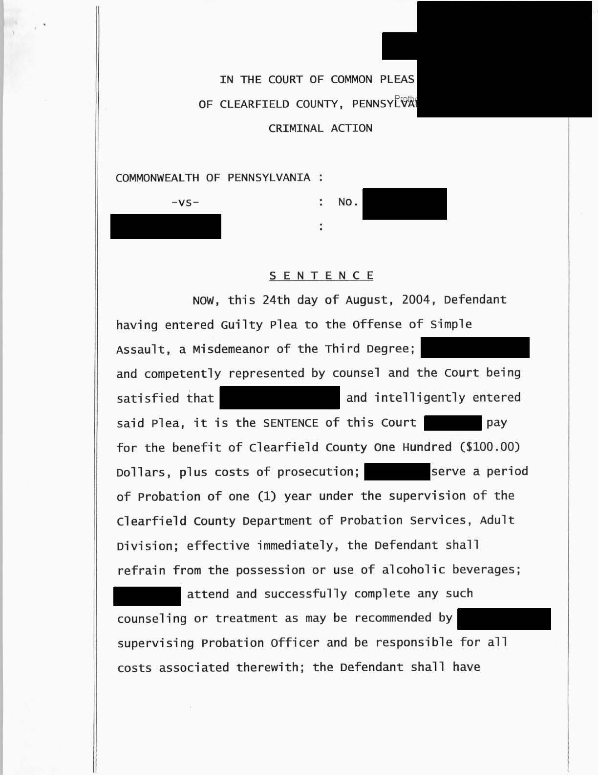 CP-Sentencing Order