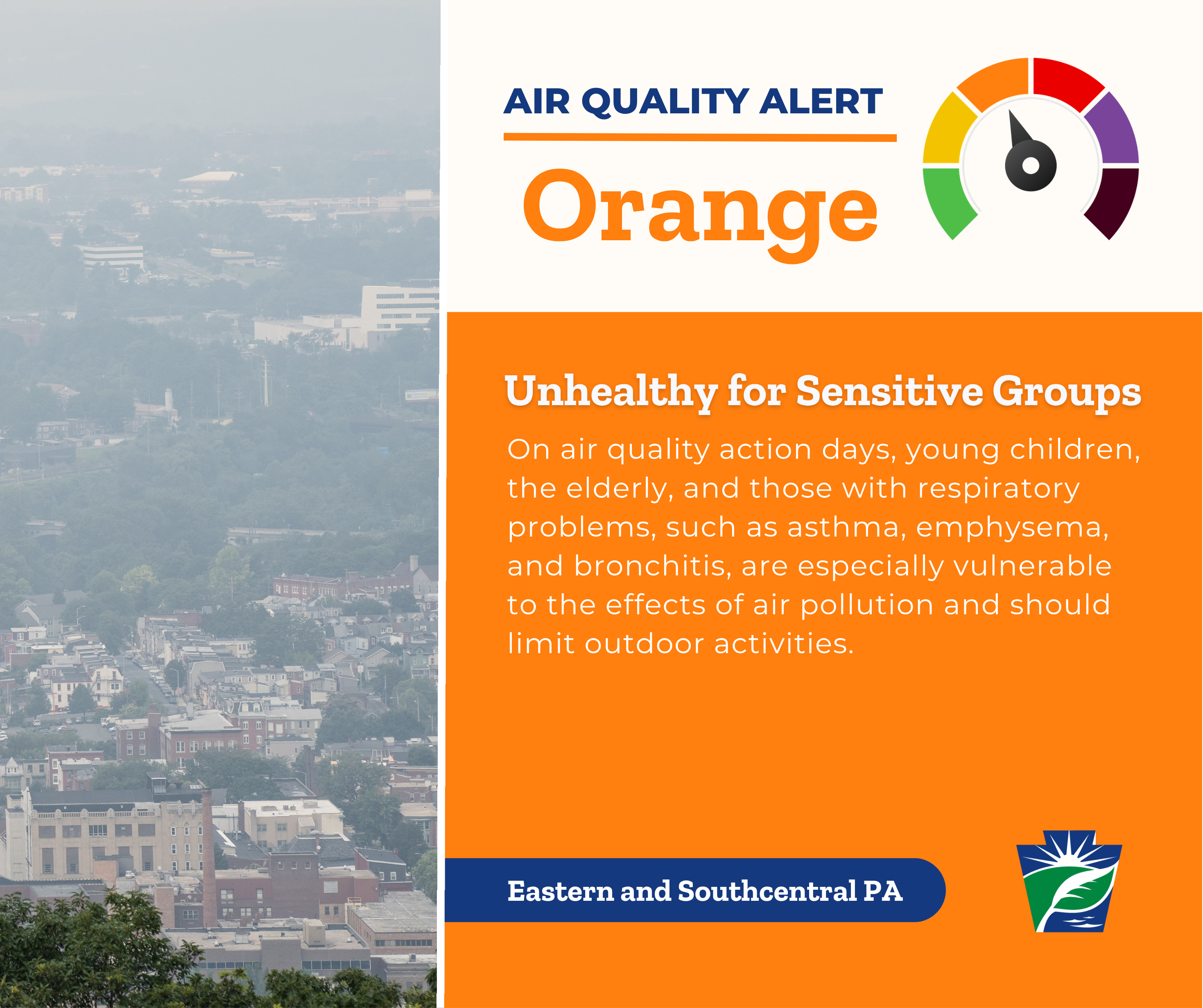 DEP Declares Code Orange Air Quality Alert for Ozone for Monday, May 18, 2026, for Eastern and Southcentral Pennsylvania
