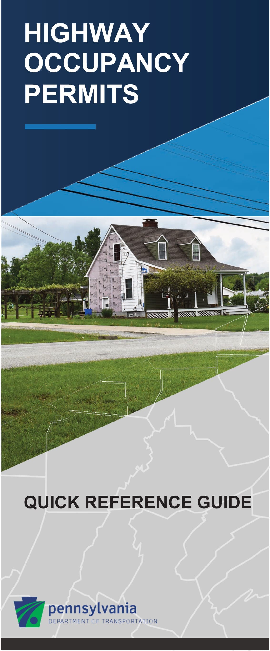 The front page of the Highway Occupancy Permits Quick Reference Guide showing a house sitting alongside a road.
