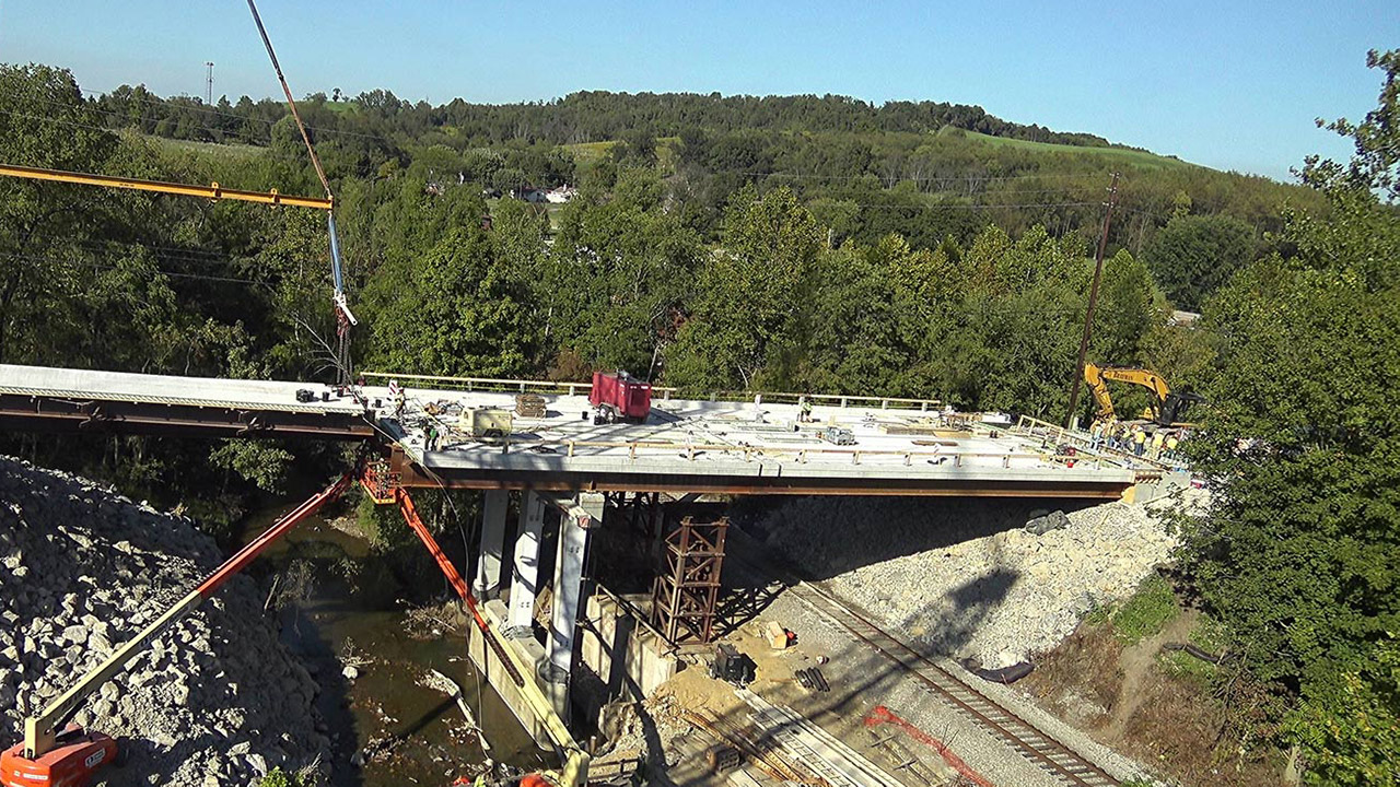 A long bridge under construction.