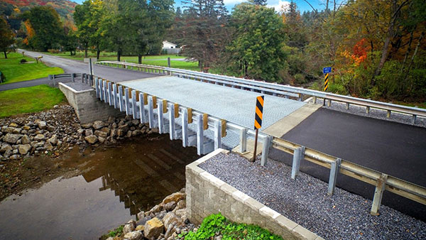 Newly constructed bridge over a creek.
