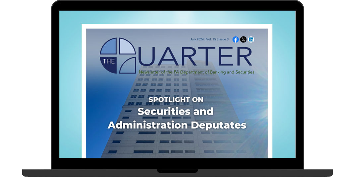 Laptop showing a screenshot of The Quarter, DoBS's newsletter