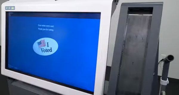 Ballot marking device showing an I voted sticker